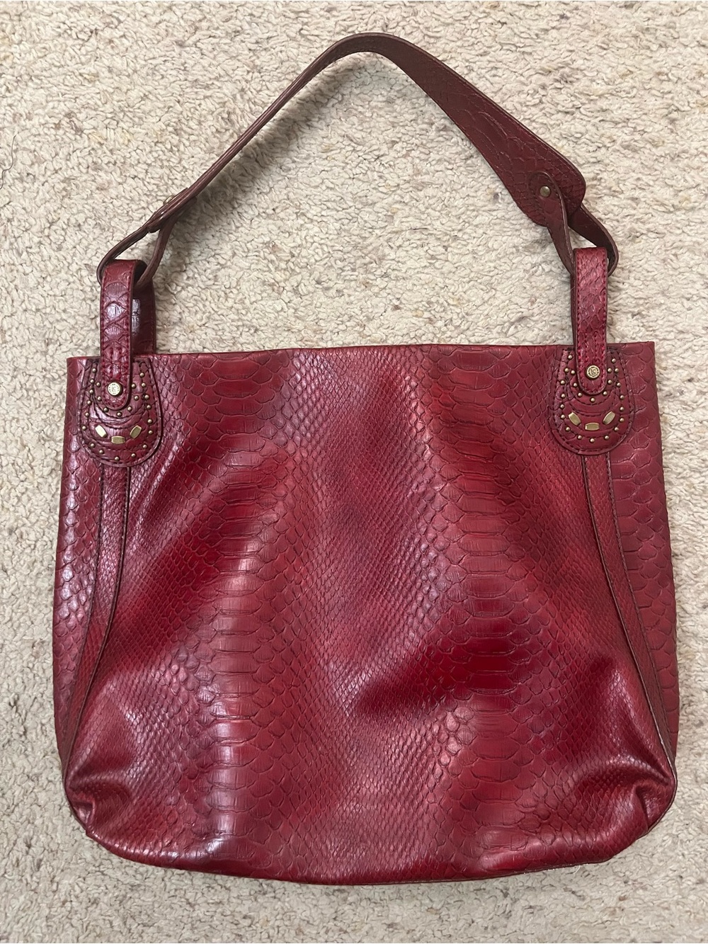 Vintage Liz Claiborne Red Faux-Snakeskin Shoulder Tote Bag